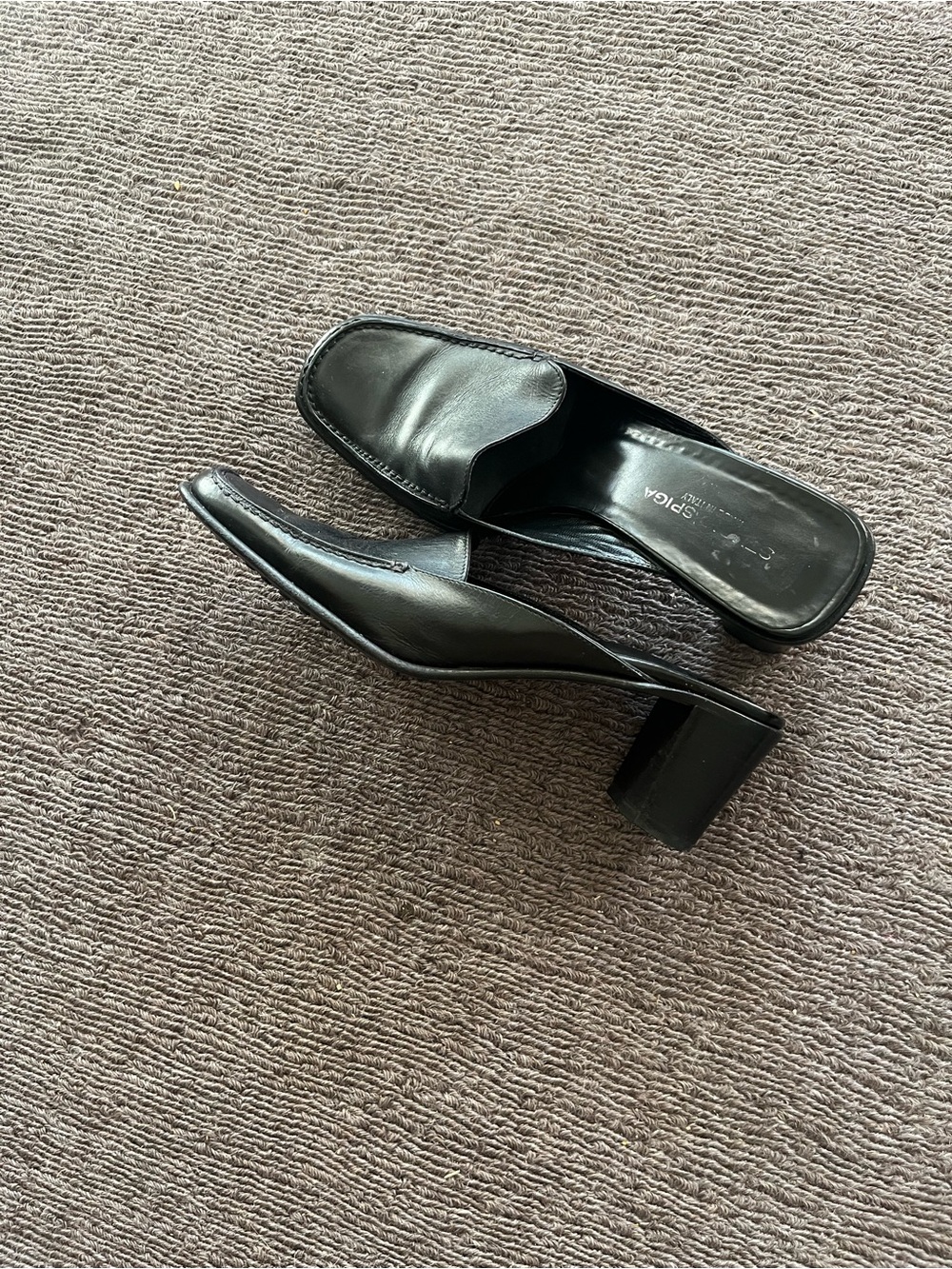 Studio Spiga Black Leather Square Toe Heeled Mules Made in Italy 7M